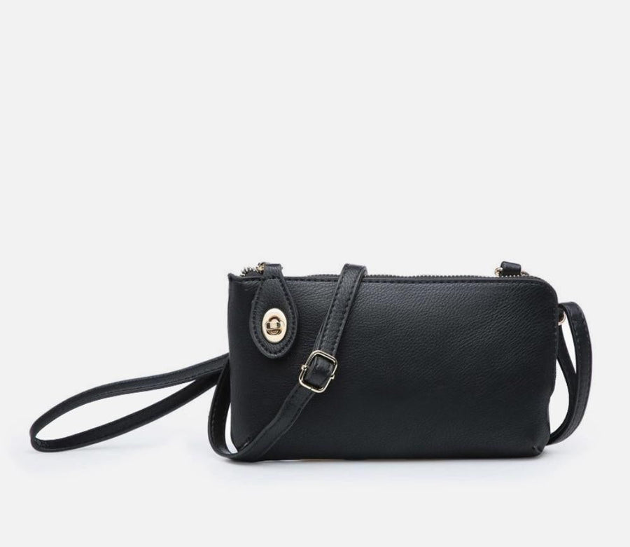 Kendall Crossbody Wristlet with Twist Lock Closure | Black