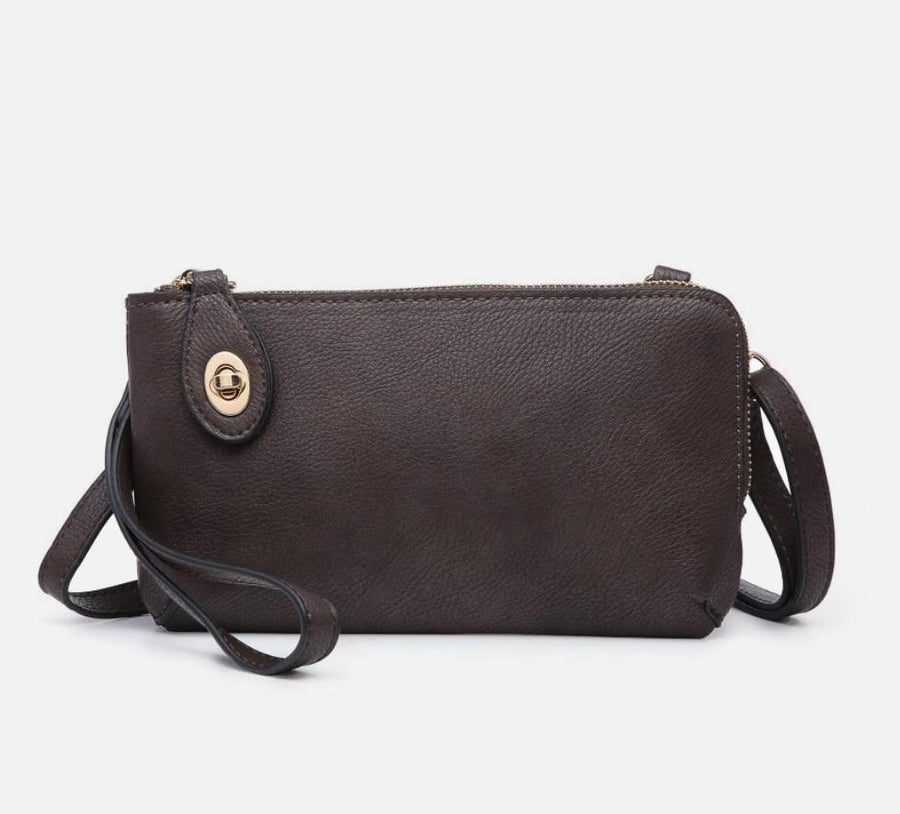 Kendall Crossbody Wristlet with Twist Lock Closure | Coffee