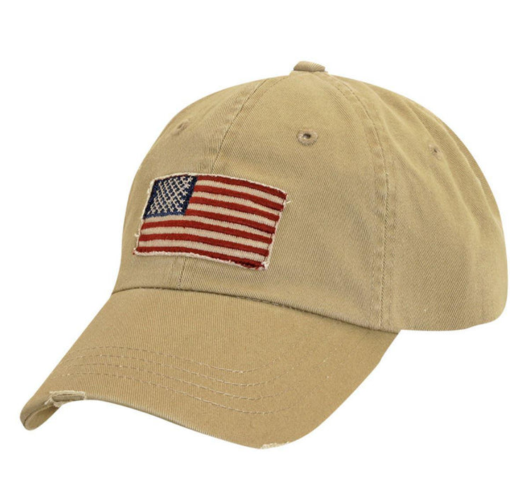 USA Unstructured Distressed American Flag Baseball Cap Khaki USA Unstructured Distressed American Flag Baseball Cap