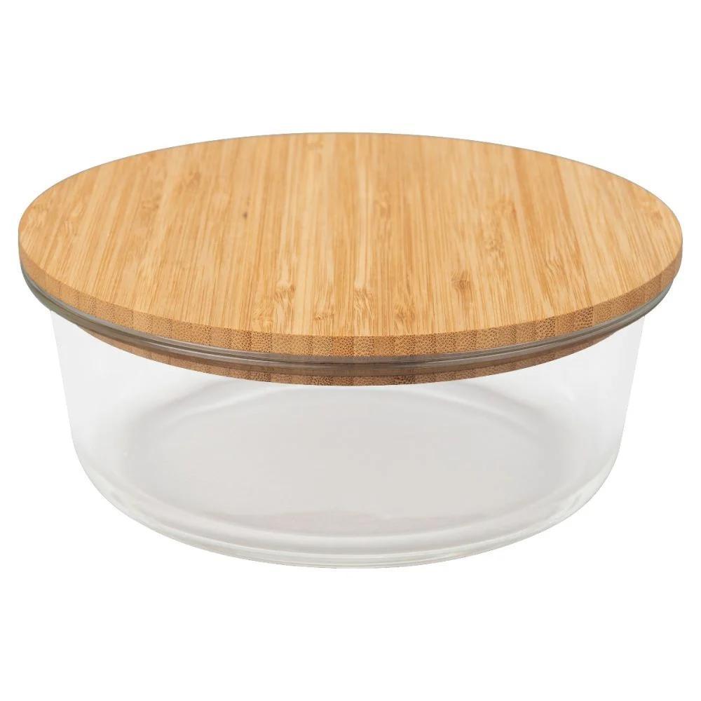 Round Glass Container with Bamboo Lid Small