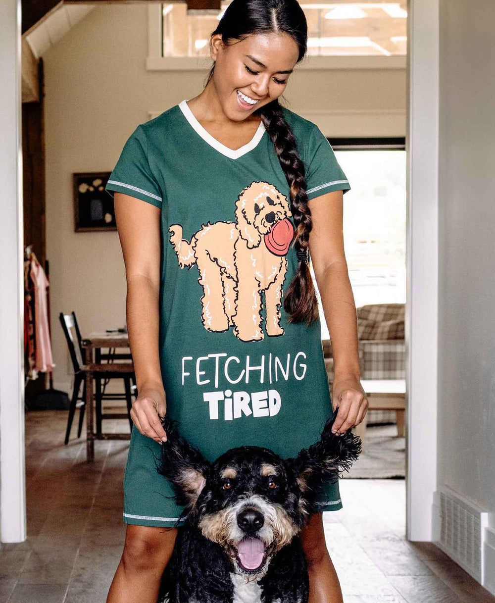 Lazy One Fetching Tired Dark Green Women's Dog V-Neck Nightshirt Lazy One Fetching Tired Dark Green Women's Dog V-Neck Nightshirt