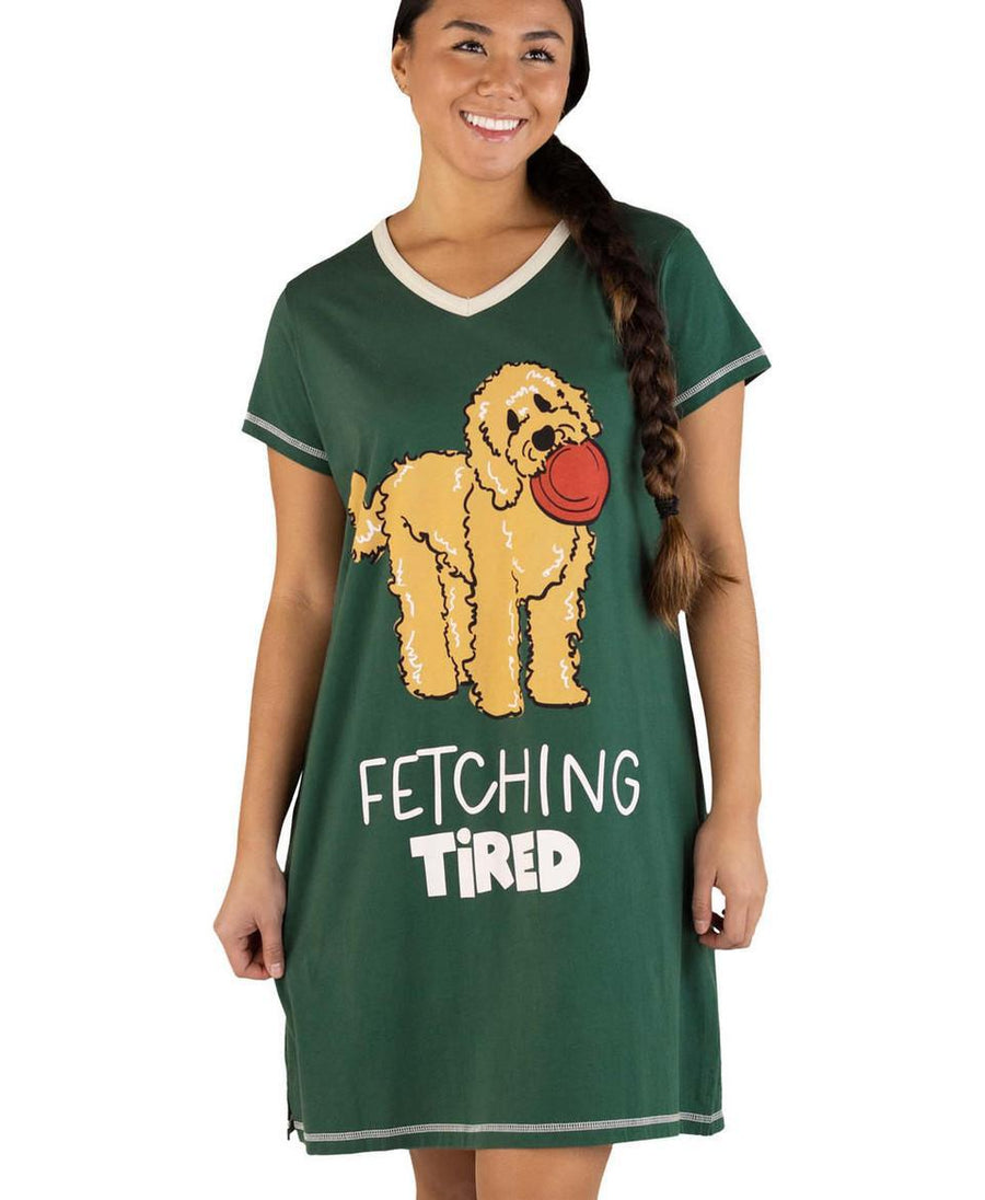 Lazy One Fetching Tired Dark Green Women's Dog V-Neck Nightshirt Lazy One Fetching Tired Dark Green Women's Dog V-Neck Nightshirt