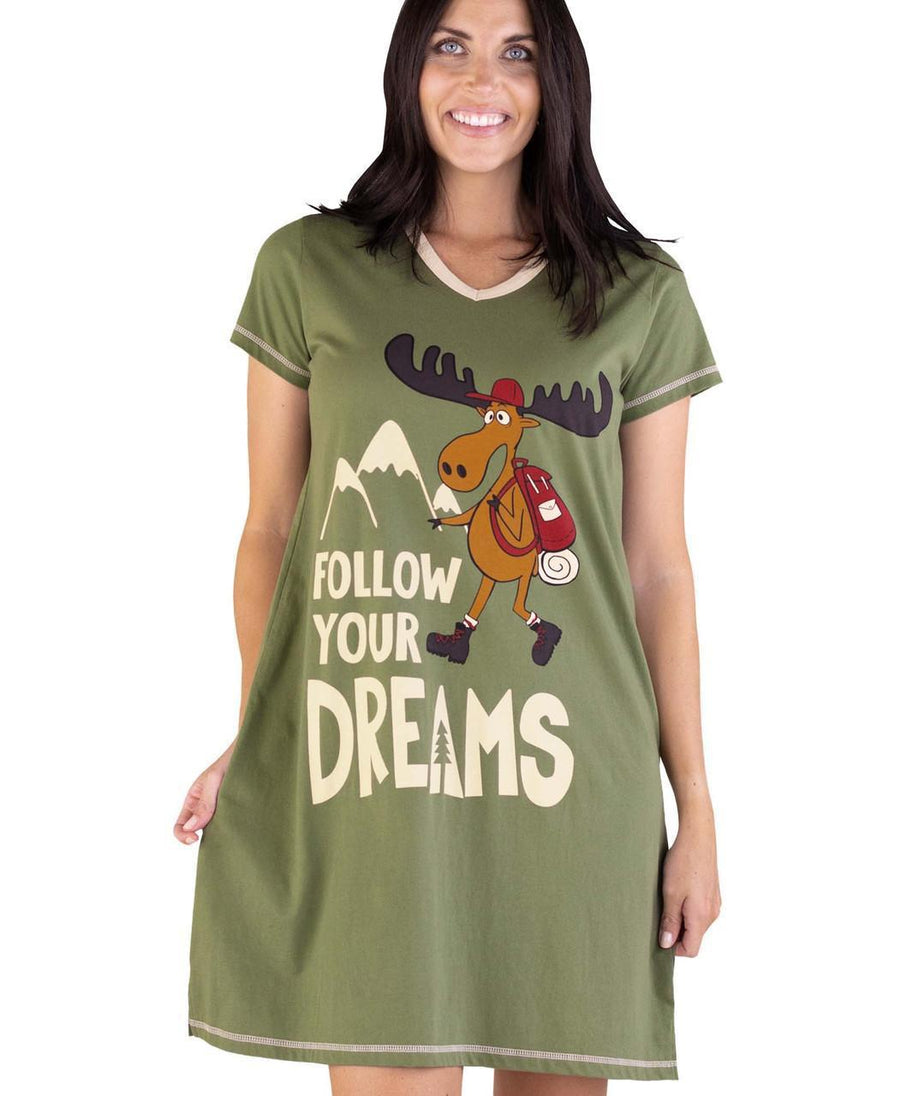 Lazy One Follow Your Dreams Moose Women's V-neck Nightshirt Lazy One Follow Your Dreams Moose Women's V-neck Nightshirt