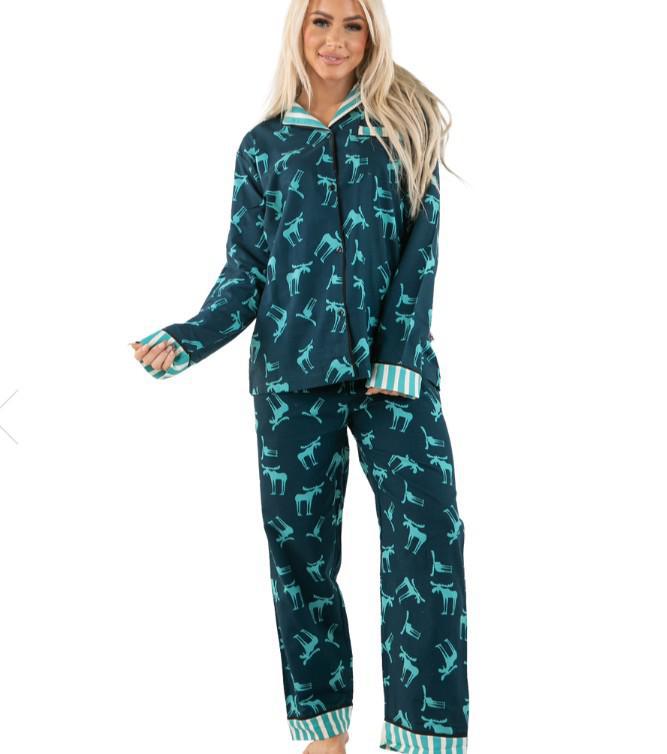 Lazy One Funky Moose Button-down Pajama Set Lazy One Funky Moose Button-down Pajama Set