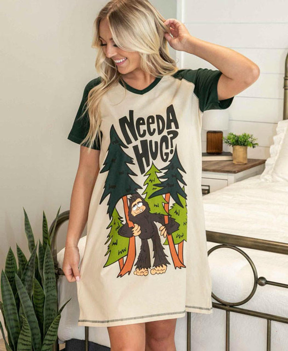 Lazy One Need a Hug Bigfoot Women's V-Neck Nightshirt Lazy One Need a Hug Bigfoot Women's V-Neck Nightshirt