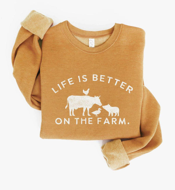 Life is Better on the Farm Fleece Pullover | Heather Mustard