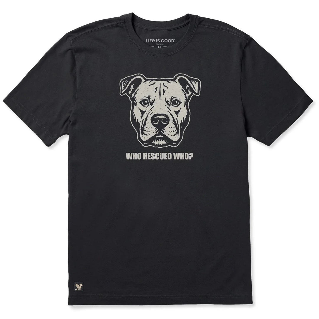 Life is Good Men's Bert's Who Rescued Who Pit Short Sleeve Tee Life is Good Men's Bert's Who Rescued Who Pit Short Sleeve Tee