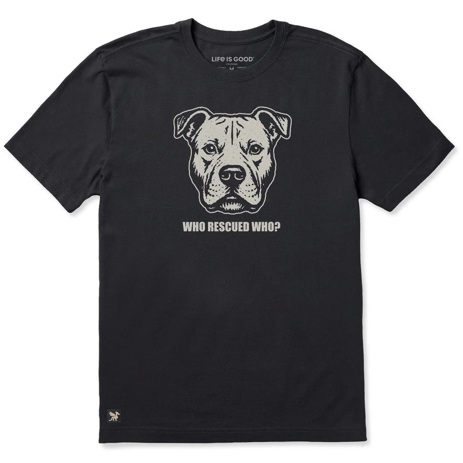 Life is Good Men's Bert's Who Rescued Who Pit Short Sleeve Tee Life is Good Men's Bert's Who Rescued Who Pit Short Sleeve Tee