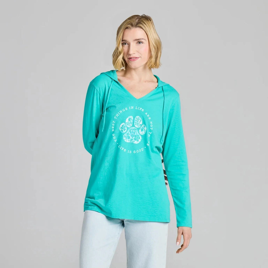 Life is Good Women's Best Things Floral Paw Tie Dye Long Sleeve Crusher-LITE Hooded Tee Life is Good Women's Best Things Floral Paw Tie Dye Long Sleeve Crusher-LITE Hooded Tee