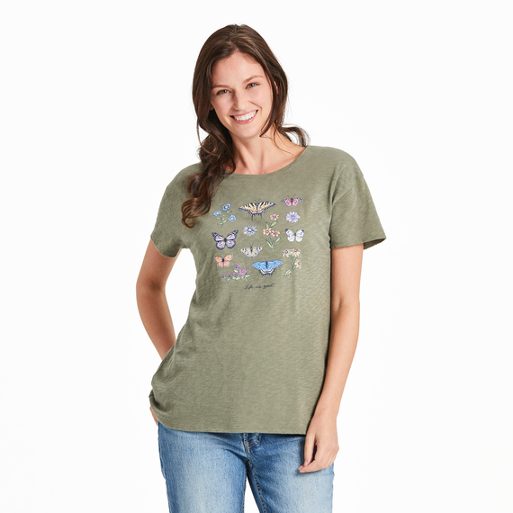 Life is Good Women's Crusher T-Shirt |Butterflies and Wildflowers Slub Easy Fit Tee Life is Good Women's Crusher T-Shirt |Butterflies and Wildflowers Slub Easy Fit Tee