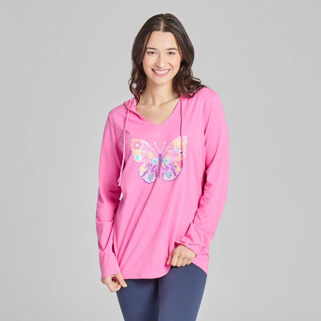 Life is Good Women's Floral Butterfly Tie Dye Long Sleeve Crusher-LITE Hooded Tee Life is Good Women's Floral Butterfly Tie Dye Long Sleeve Crusher-LITE Hooded Tee