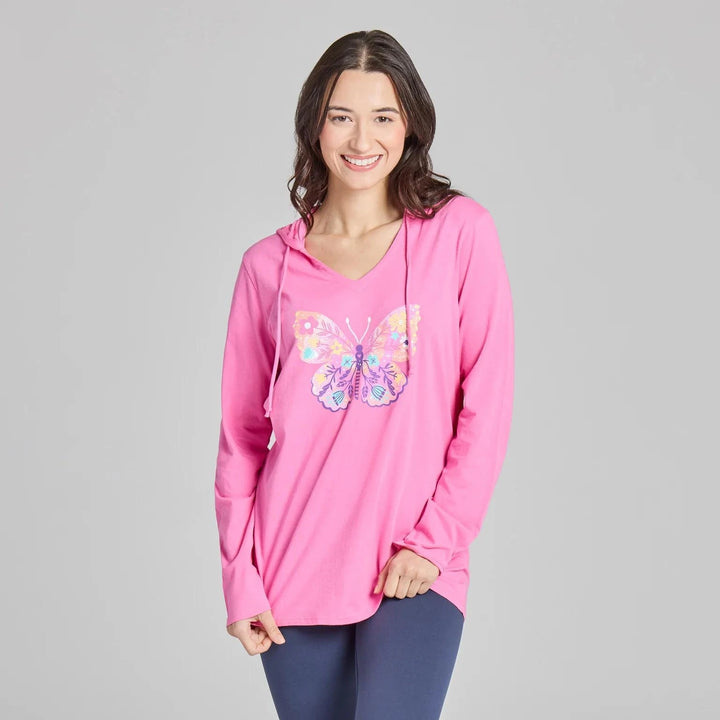 Life is Good Women's Floral Butterfly Tie Dye Long Sleeve Crusher-LITE Hooded Tee Life is Good Women's Floral Butterfly Tie Dye Long Sleeve Crusher-LITE Hooded Tee