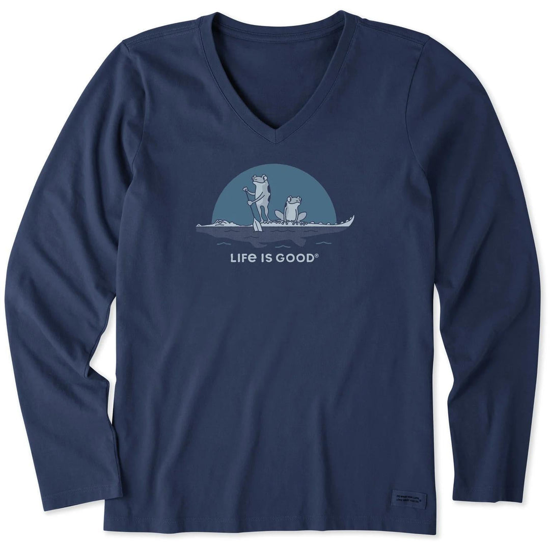Life is Good Women's Frogs on a Croc Long Sleeve Crusher Vee Life is Good Women's Frogs on a Croc Long Sleeve Crusher Vee