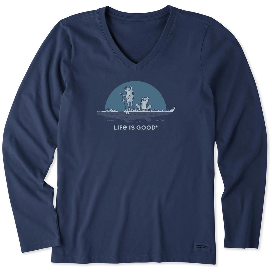 Life is Good Women's Frogs on a Croc Long Sleeve Crusher Vee Life is Good Women's Frogs on a Croc Long Sleeve Crusher Vee