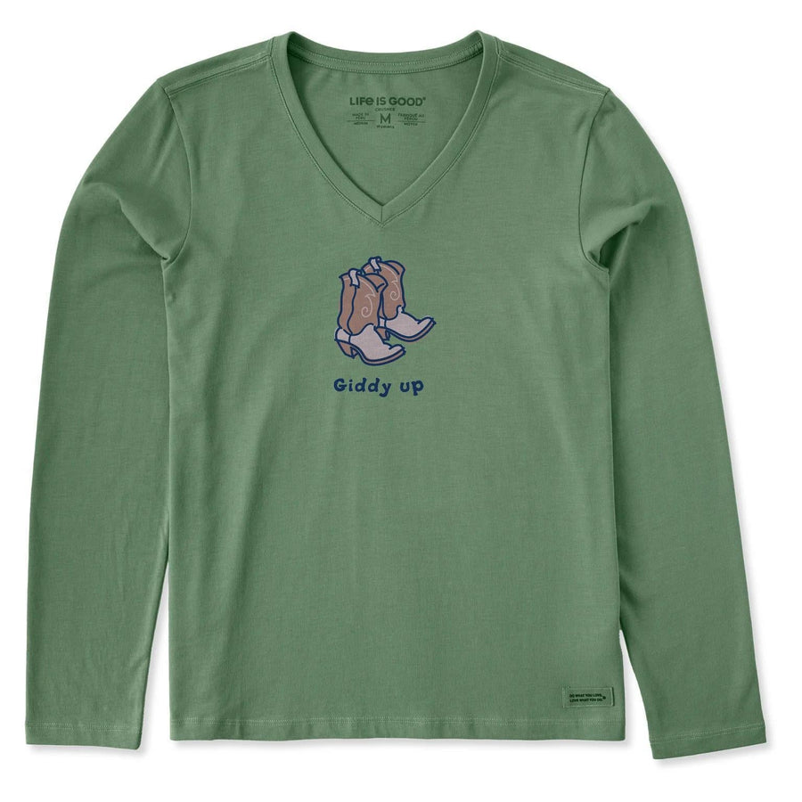 Life is Good Women's Giddy Up Cowboy Boots Long Sleeve Crusher Vee Life is Good Women's Giddy Up Cowboy Boots Long Sleeve Crusher Vee