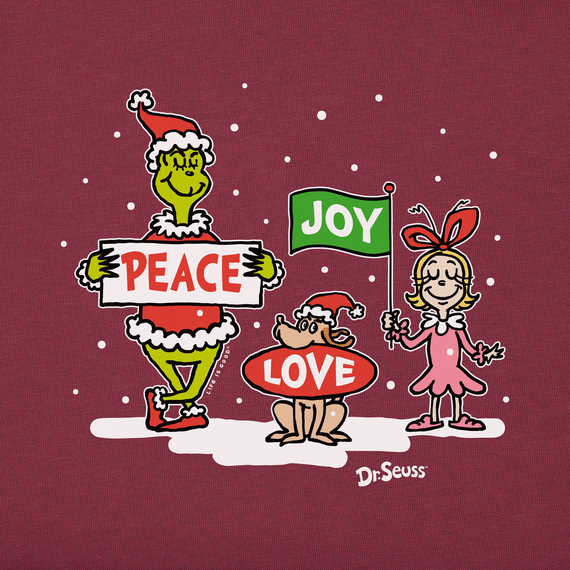 Life is Good Women's Grinch Peace Love Joy Long Sleeve Crusher Tee Life is Good Women's Grinch Peace Love Joy Long Sleeve Crusher Tee