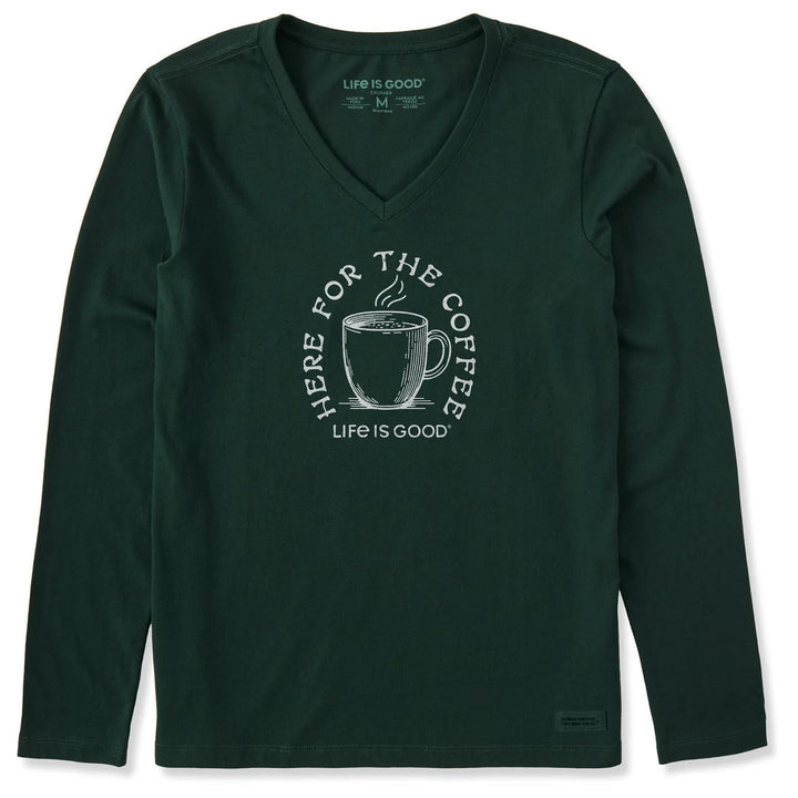 Life is Good Women's Here for the Coffee Long Sleeve Crusher Vee Life is Good Women's Here for the Coffee Long Sleeve Crusher Vee