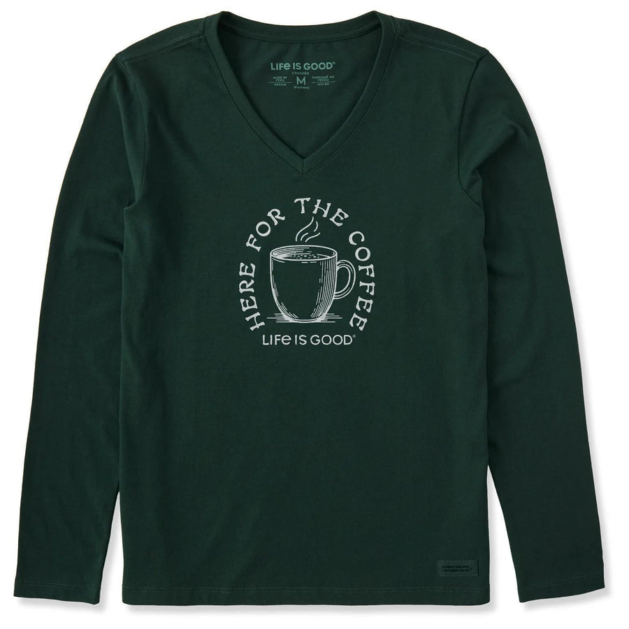 Life is Good Women's Here for the Coffee Long Sleeve Crusher Vee Life is Good Women's Here for the Coffee Long Sleeve Crusher Vee