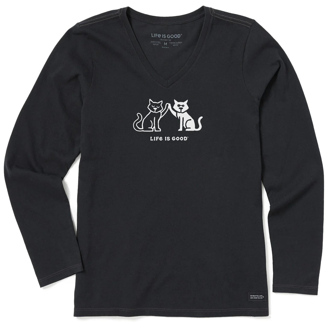 Life is Good Women's High Five Cats Long Sleeve Crusher-LITE Vee Life is Good Women's High Five Cats Long Sleeve Crusher-LITE Vee