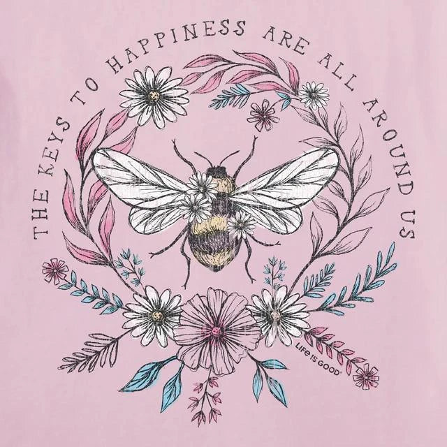 Life is Good Women's Keys to Happiness All Around Us Bee Short Sleeve Crusher Vee Life is Good Women's Keys to Happiness All Around Us Bee Short Sleeve Crusher Vee