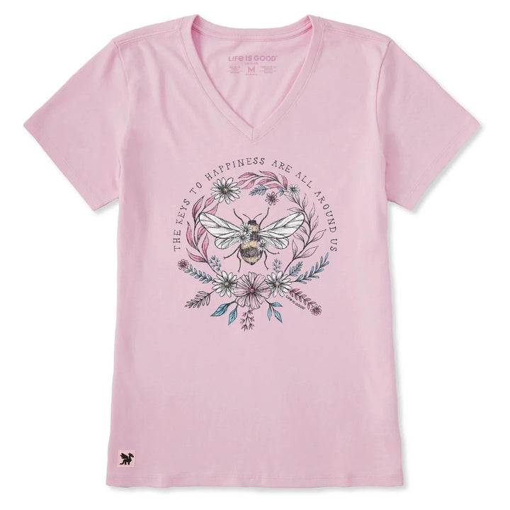 Life is Good Women's Keys to Happiness All Around Us Bee Short Sleeve Crusher Vee Life is Good Women's Keys to Happiness All Around Us Bee Short Sleeve Crusher Vee