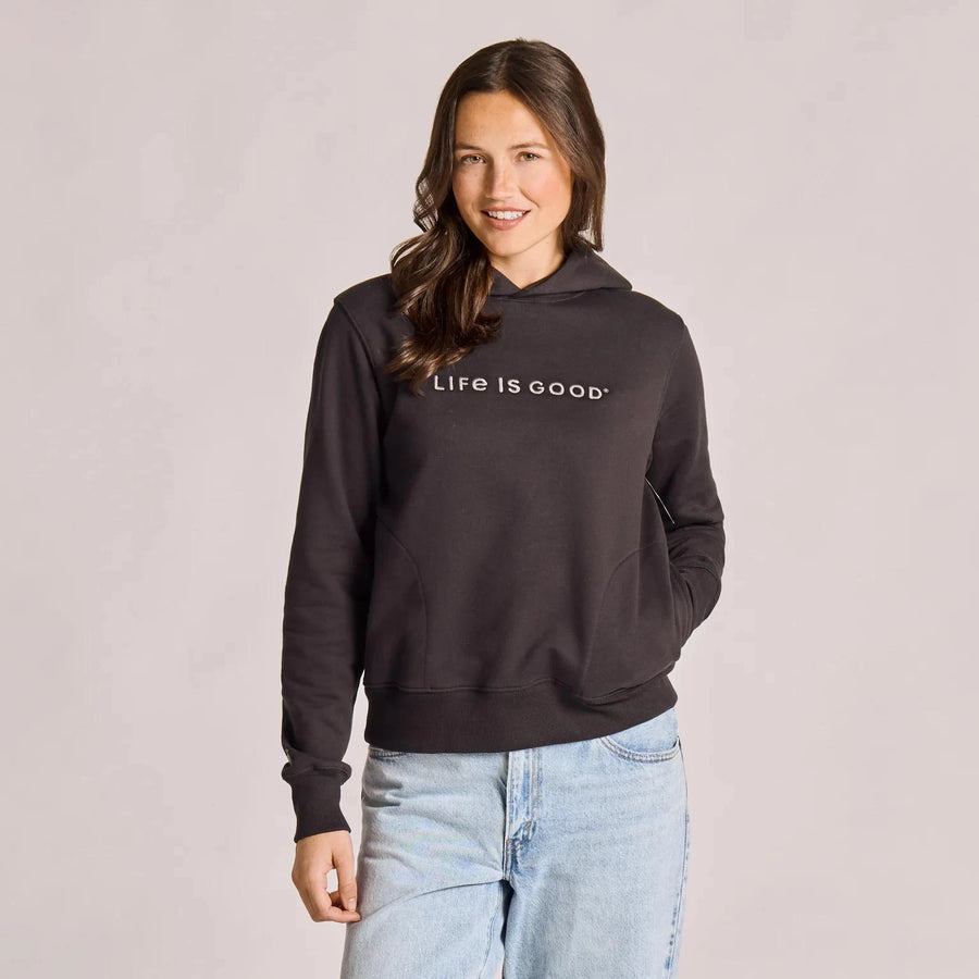 Life is Good Women's Life is Good Crafty Wordmark Good Vibes Hoodie in Black Life is Good Women's Life is Good Crafty Wordmark Good Vibes Hoodie in Black