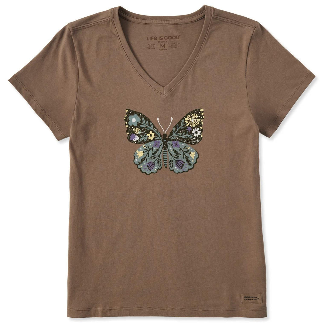Life is Good Women's Life is Good Floral Butterfly Short Sleeve Vee Life is Good Women's Life is Good Floral Butterfly Short Sleeve Vee
