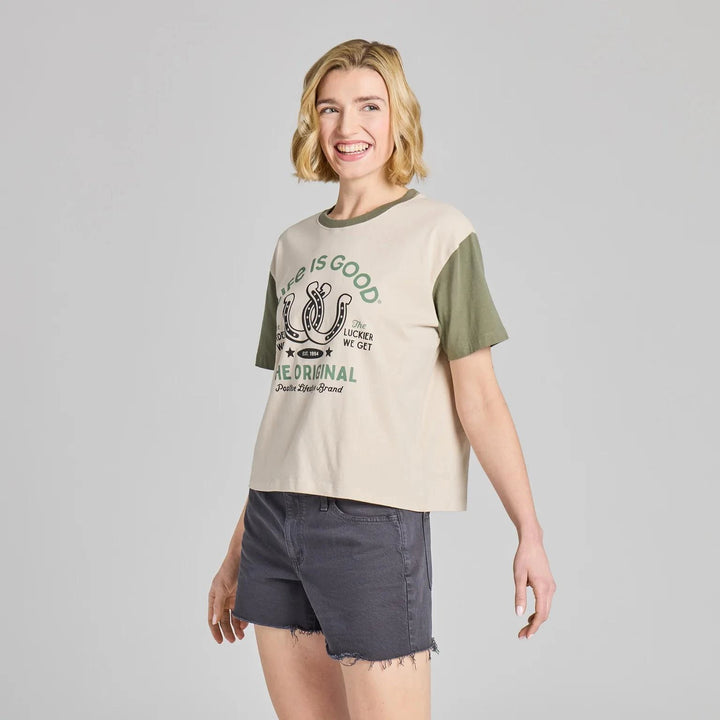 Life is Good Women's Lucky Horseshoes Short Sleeve Crusher Boxy Tee Life is Good Women's Lucky Horseshoes Short Sleeve Crusher Boxy Tee