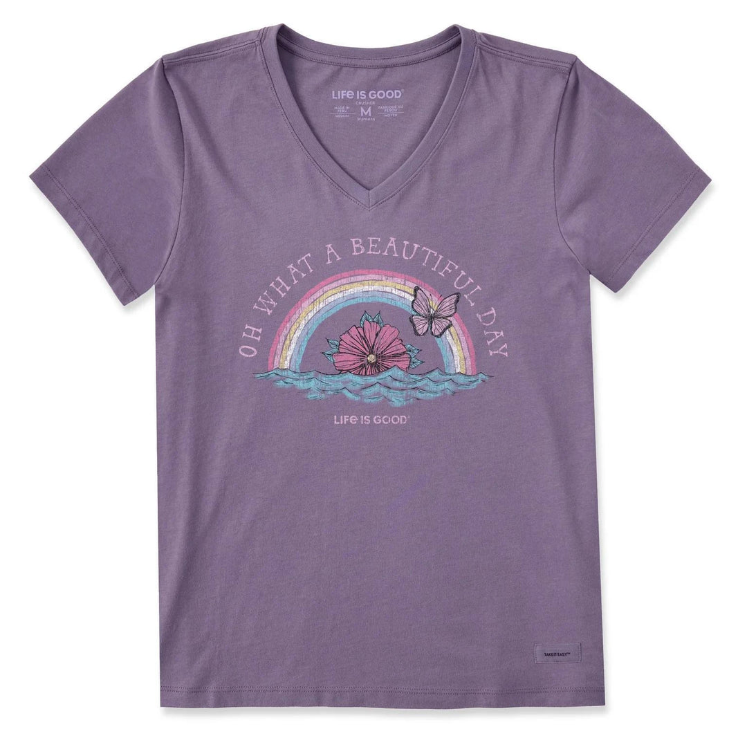 Life is Good Women's Oh What a Beautiful Day Rainbow Waves Short Sleeve Crusher Vee Life is Good Women's Oh What a Beautiful Day Rainbow Waves Short Sleeve Crusher Vee