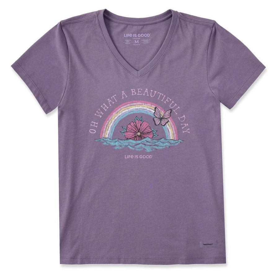 Life is Good Women's Oh What a Beautiful Day Rainbow Waves Short Sleeve Crusher Vee Life is Good Women's Oh What a Beautiful Day Rainbow Waves Short Sleeve Crusher Vee