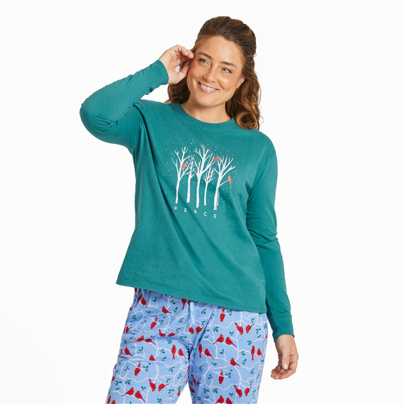 Life is Good Women's Peaceful Cardinal Forest Long Sleeve Life is Good Women's Peaceful Cardinal Forest Long Sleeve