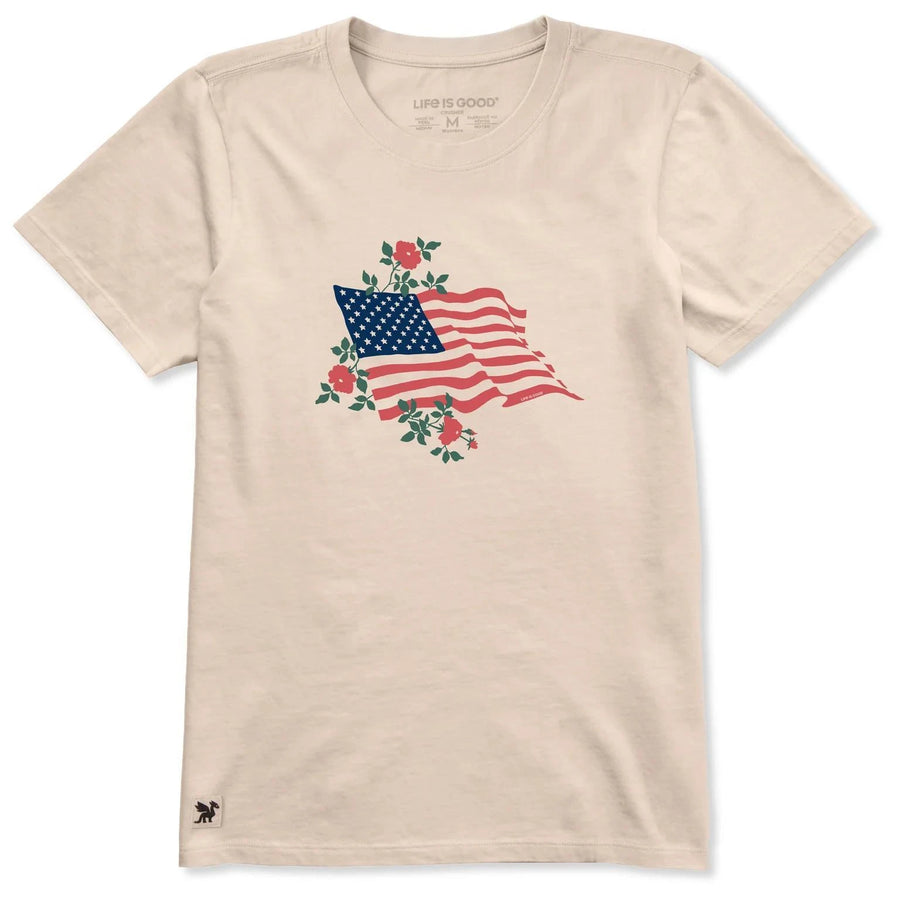 Life is Good Women's Red Rose American Flag Short Sleeve Tee Life is Good Women's Red Rose American Flag Short Sleeve Tee