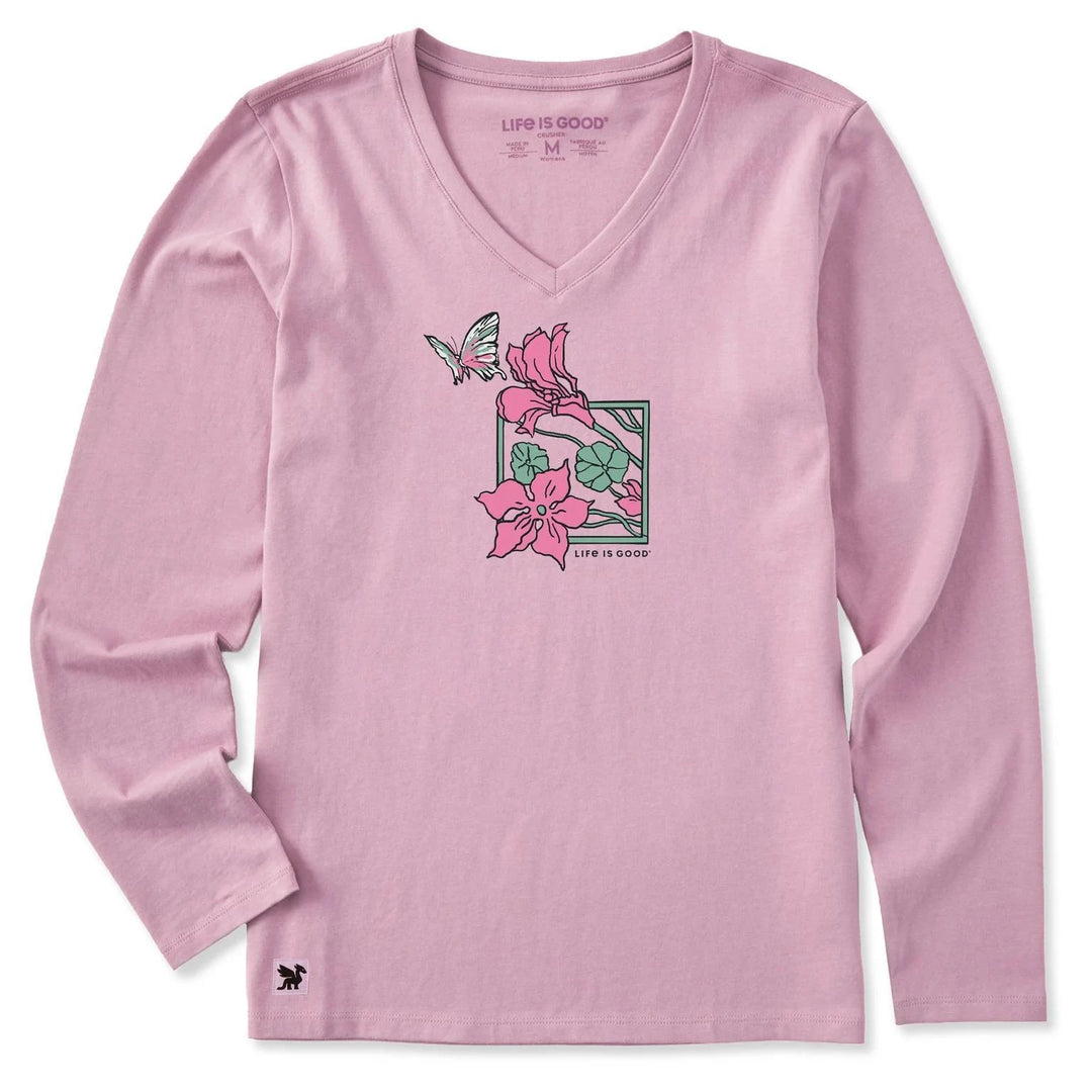 Life is Good Women's Trumpet Flower Frame Long Sleeve Crusher Vee Life is Good Women's Trumpet Flower Frame Long Sleeve Crusher Vee