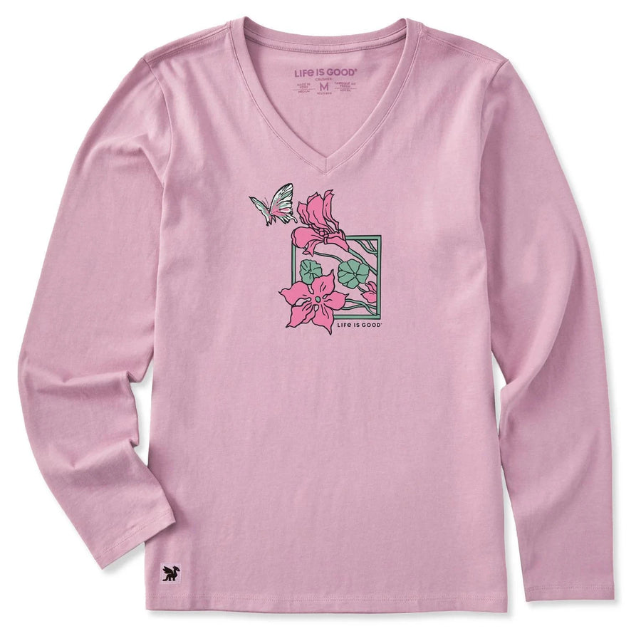 Life is Good Women's Trumpet Flower Frame Long Sleeve Crusher Vee Life is Good Women's Trumpet Flower Frame Long Sleeve Crusher Vee