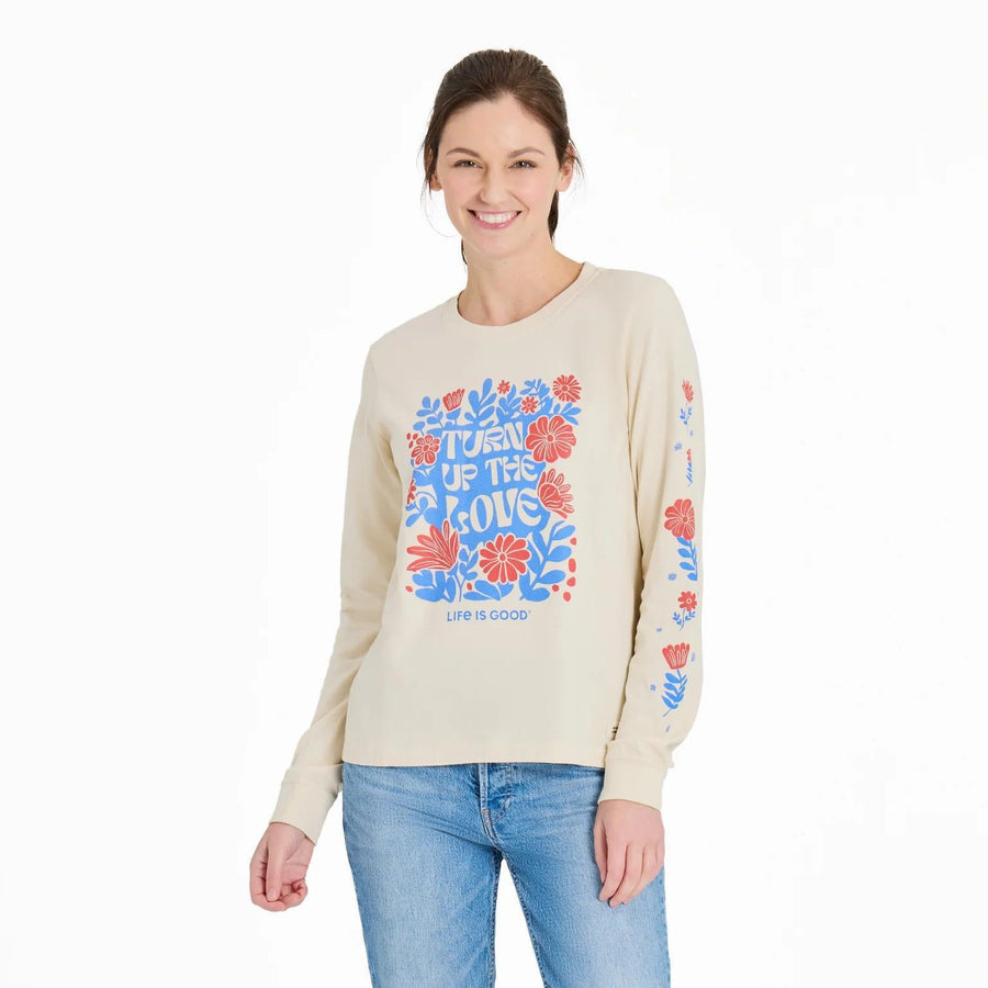 Life is Good Women's Turn up the Love Flowers Long Sleeve Crusher Tee Life is Good Women's Turn up the Love Flowers Long Sleeve Crusher Tee