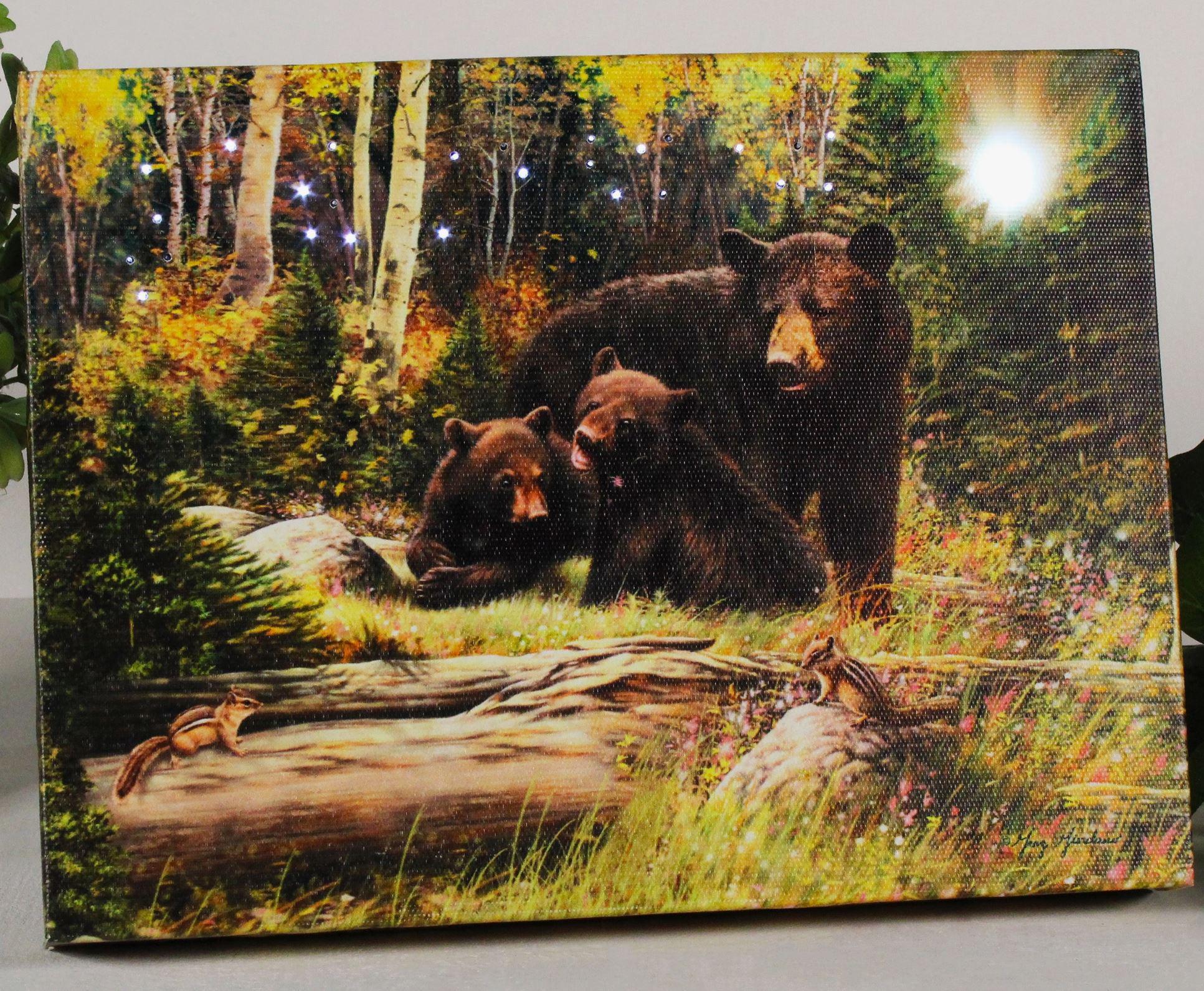 Lighted Tabletop Canvas | Black Bear Family