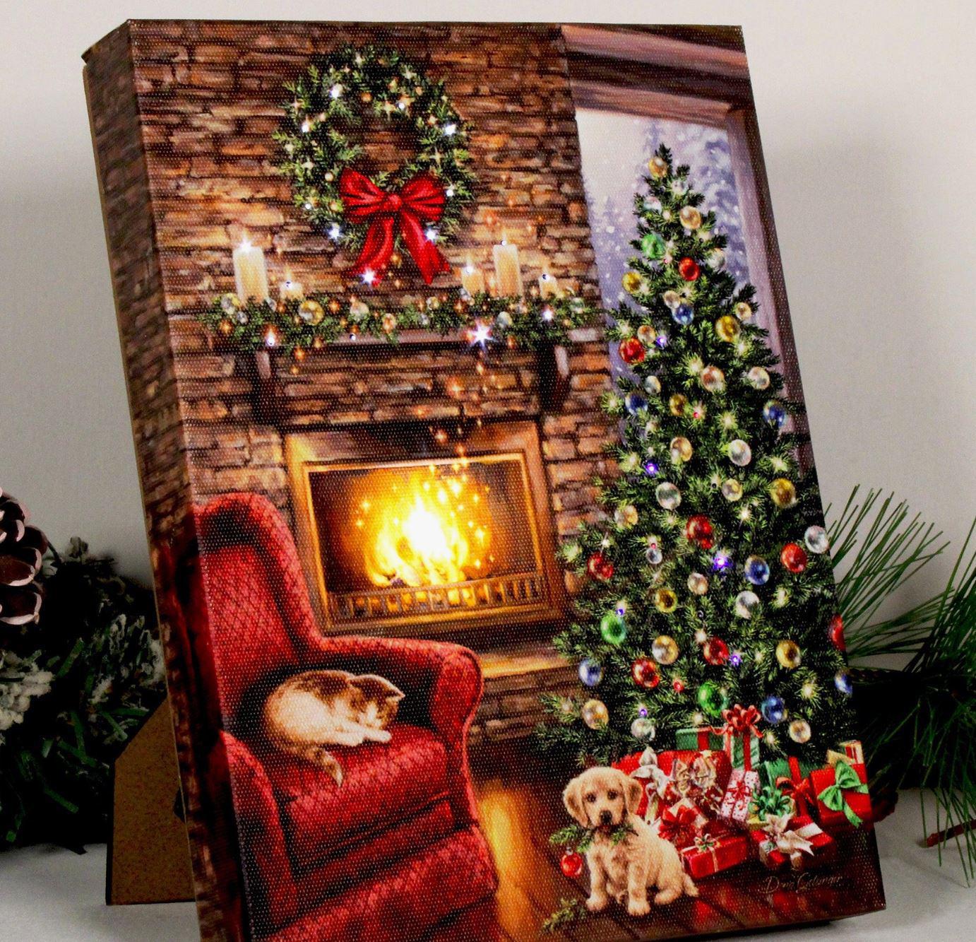 Lighted Tabletop Canvas | Fireside Christmas