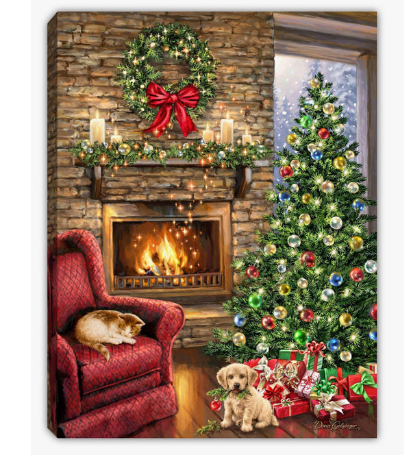 Lighted Tabletop Canvas | Fireside Christmas