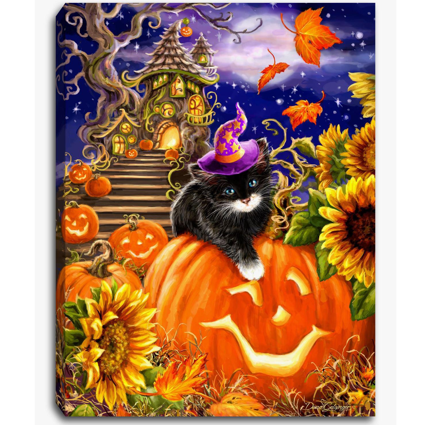 Lighted Tabletop Canvas | Halloween Kitten