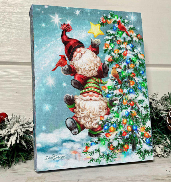 Lighted Tabletop Canvas | Holly Jolly Gnomes