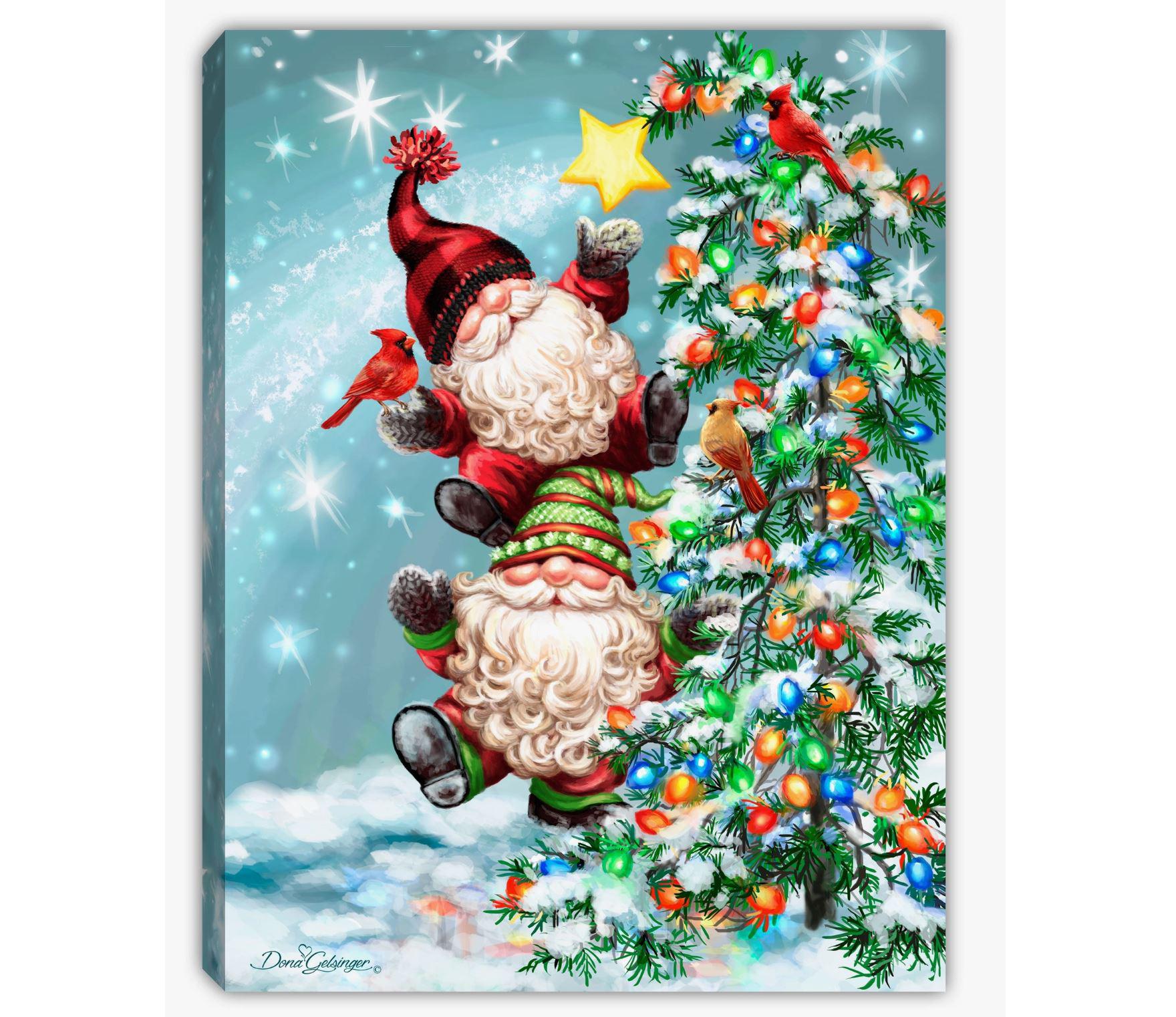 Lighted Tabletop Canvas | Holly Jolly Gnomes