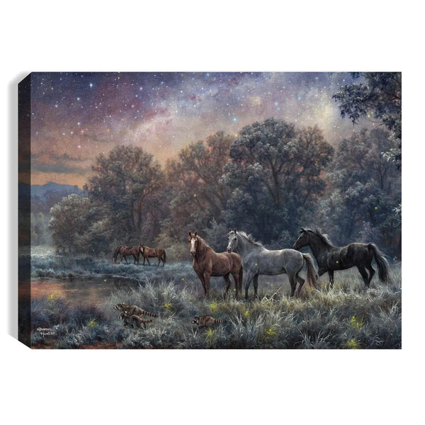 Lighted Tabletop Canvas | My Farm At Night Horses Lighted Tabletop Canvas | My Farm At Night Horses