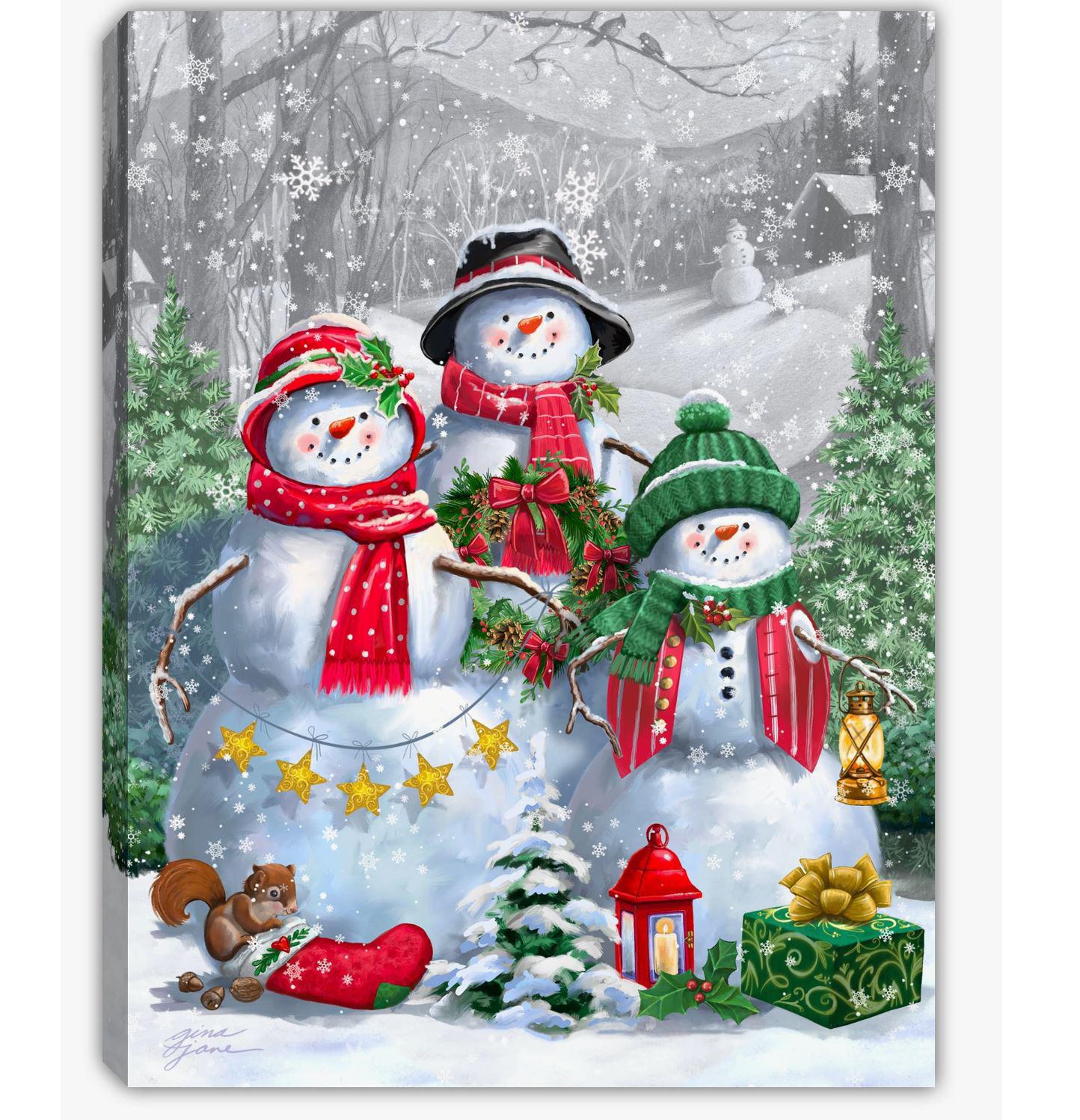 Lighted Tabletop Canvas | Snowman Friends
