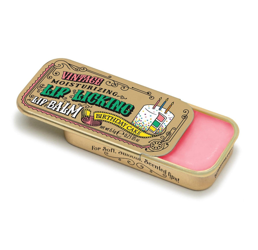 Lip Licking Lip Balm Vintage Slider Tin | Birthday Cake Lip Licking Lip Balm Vintage Slider Tin | Birthday Cake