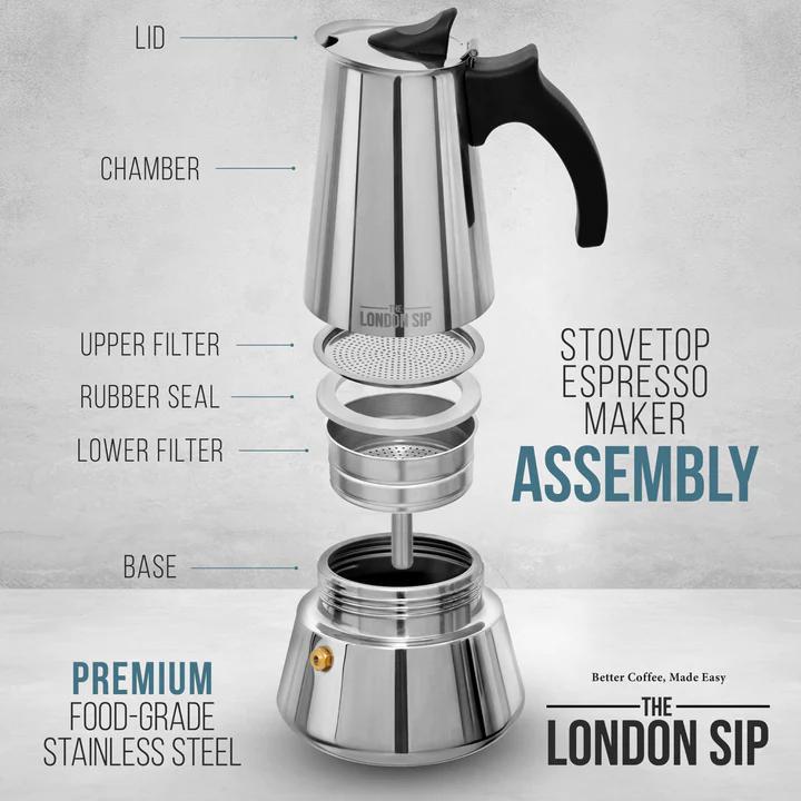 London Sip Stainless Steel Stovetop Espresso Coffee Maker London Sip Stainless Steel Stovetop Espresso Coffee Maker