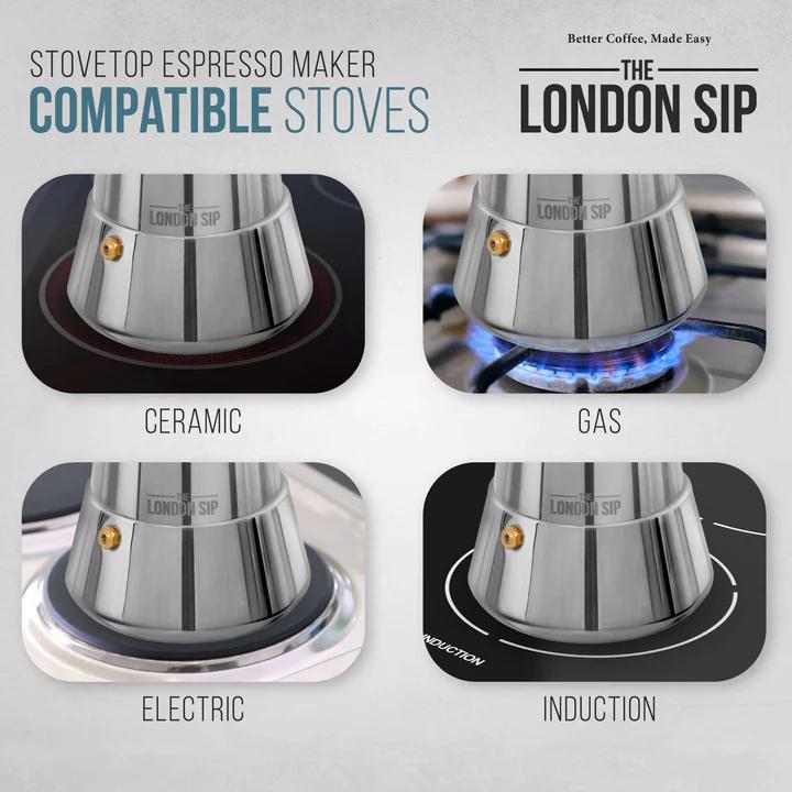 London Sip Stainless Steel Stovetop Espresso Coffee Maker London Sip Stainless Steel Stovetop Espresso Coffee Maker