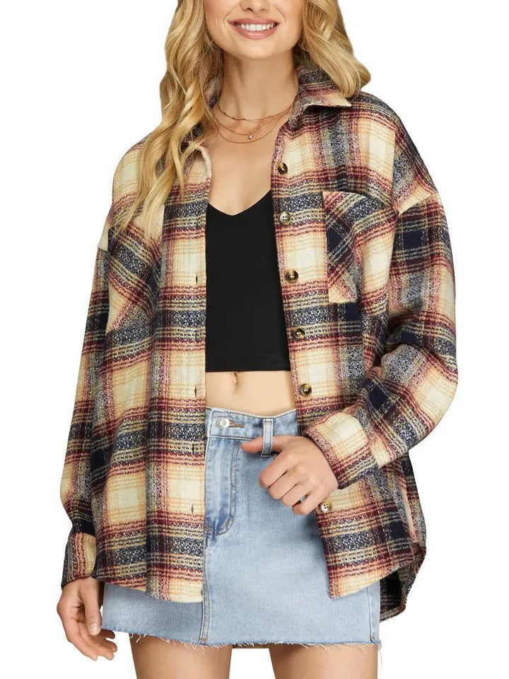 Long Sleeve Button Down Plaid Shacket