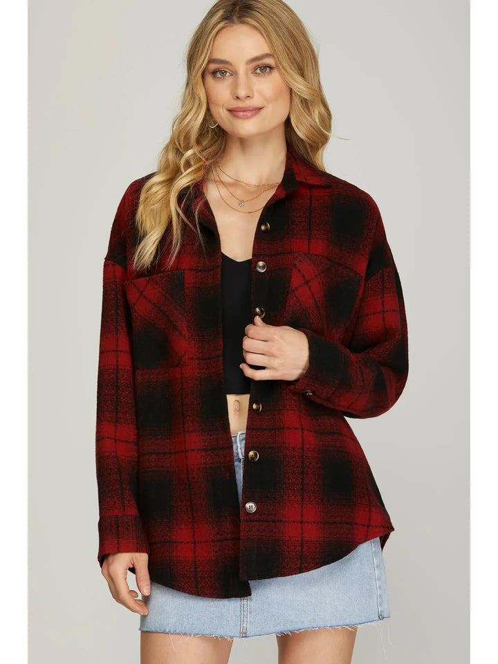 Long Sleeve Button Down Plaid Shacket