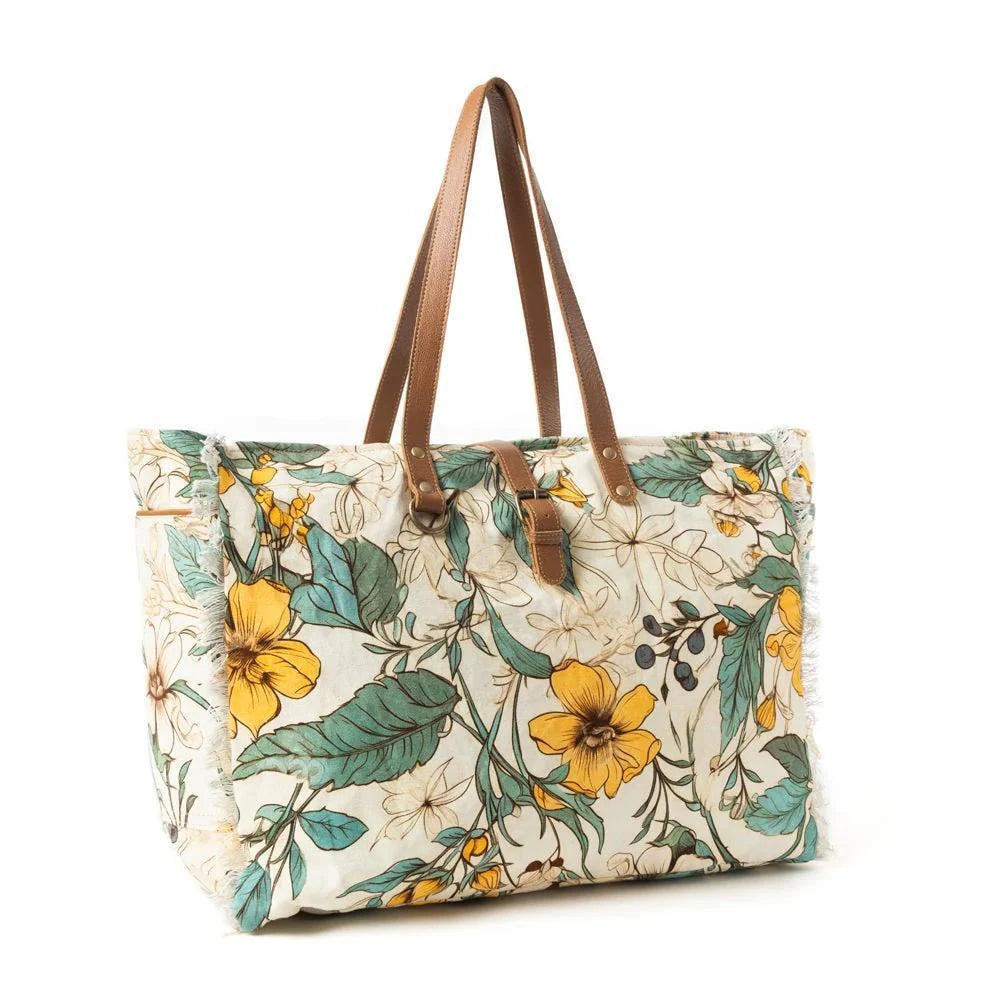 Lovely Florals Weekender Bag In Light Green Lovely Florals Weekender Bag In Light Green
