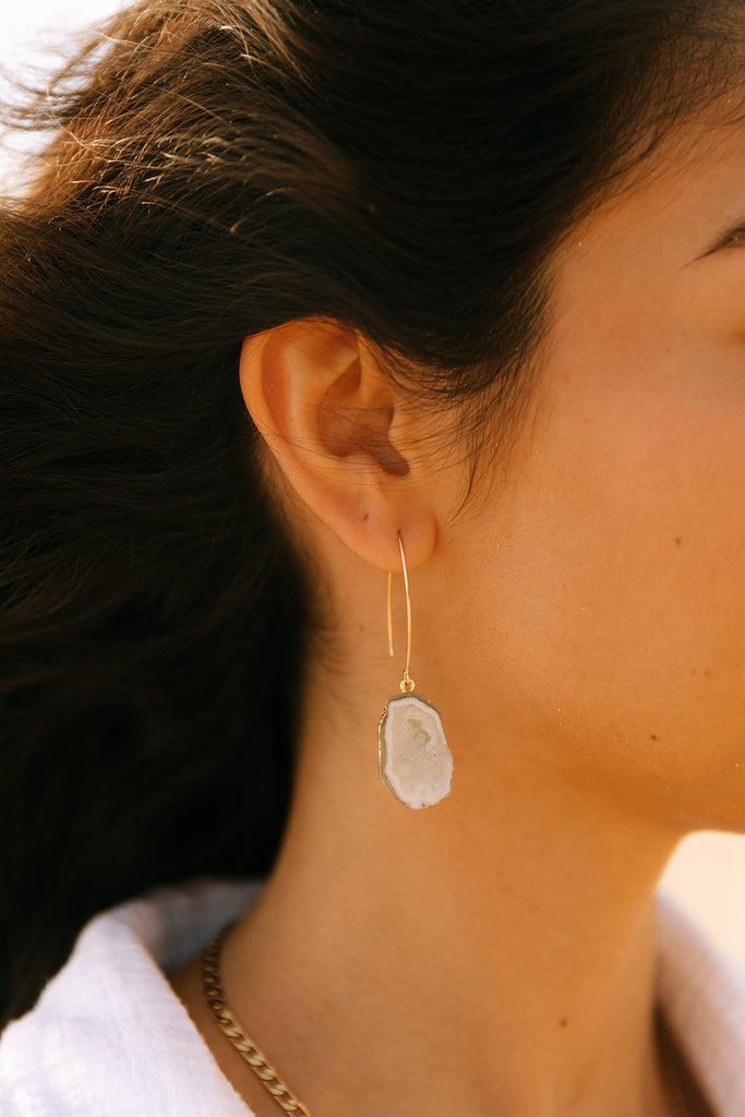 Meghan Bo White Geode Dangle Earrings